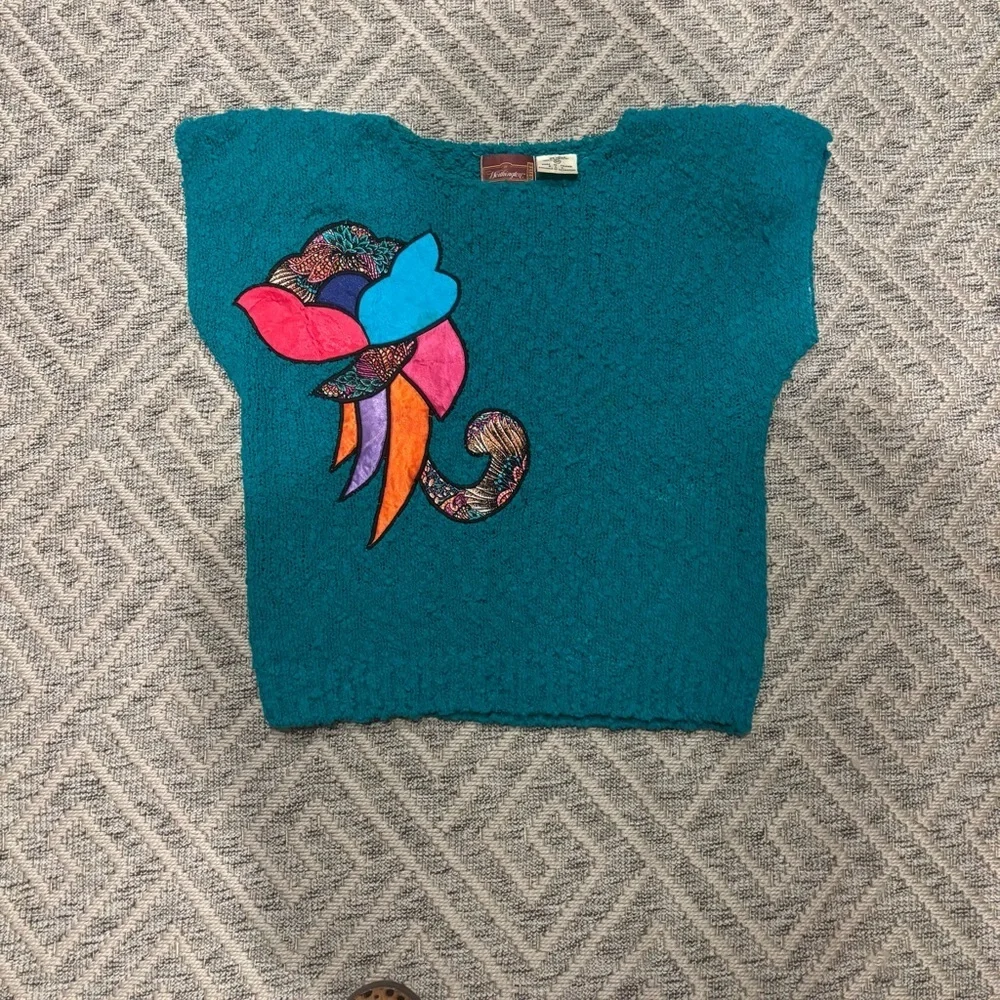 🖤 Vintage 90s WorthingtonTeal Popcorn Knit Statement Sweater | Size M 🖤💚 - Picture 4 of 5